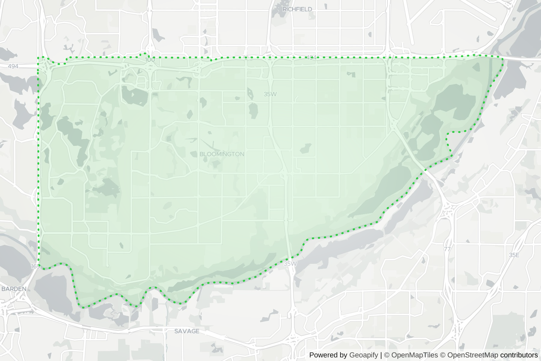 Map of the KeyWe Locksmith service area in Bloomington, Hennepin County, MN