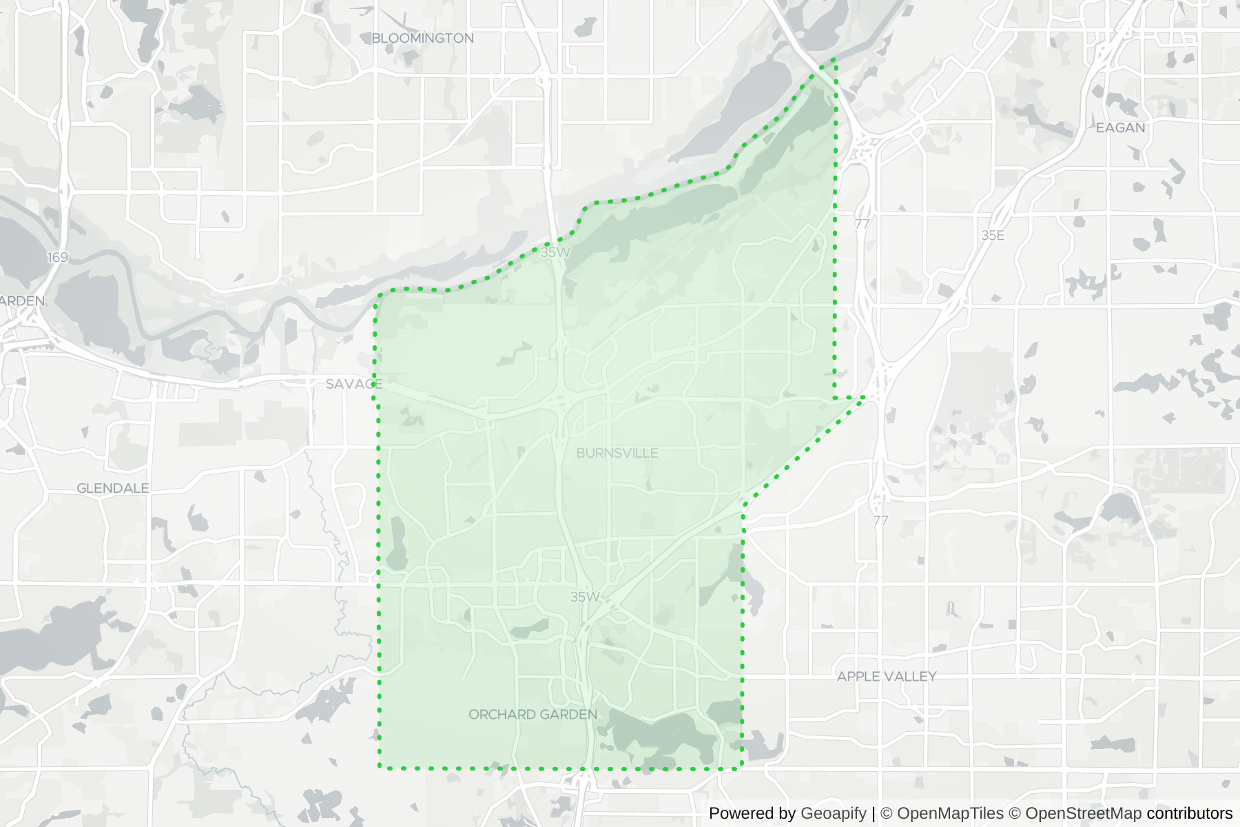 Map of the KeyWe Locksmith service area in Burnsville, Dakota County, MN