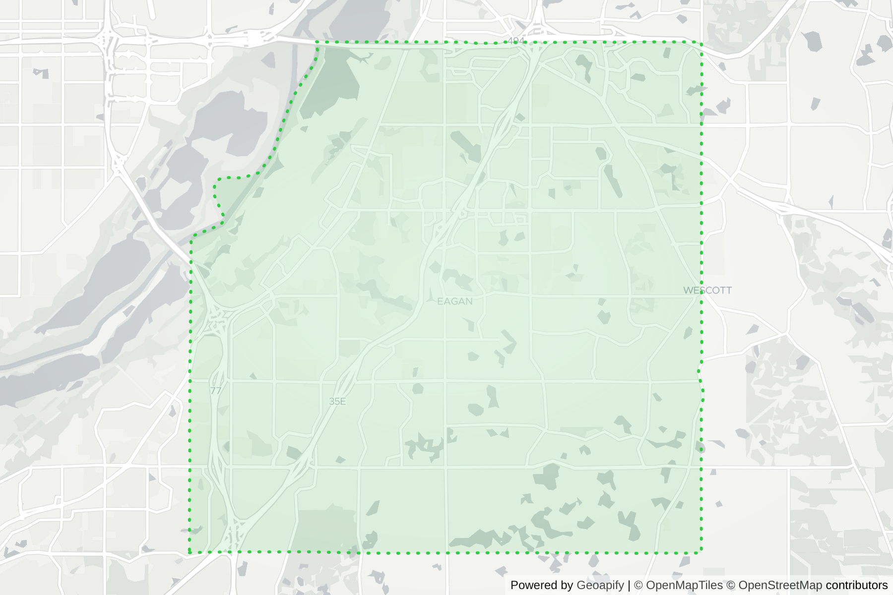 Map of the KeyWe Locksmith service area in Eagan, Dakota County, MN