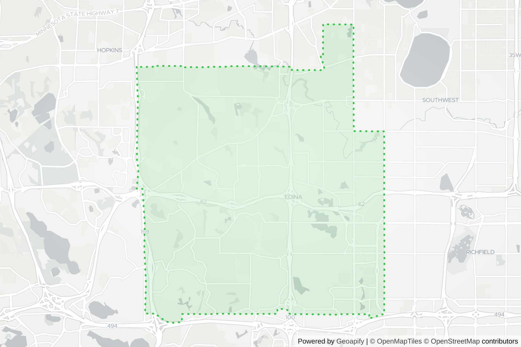 Map of the KeyWe Locksmith service area in Edina, Hennepin County, MN