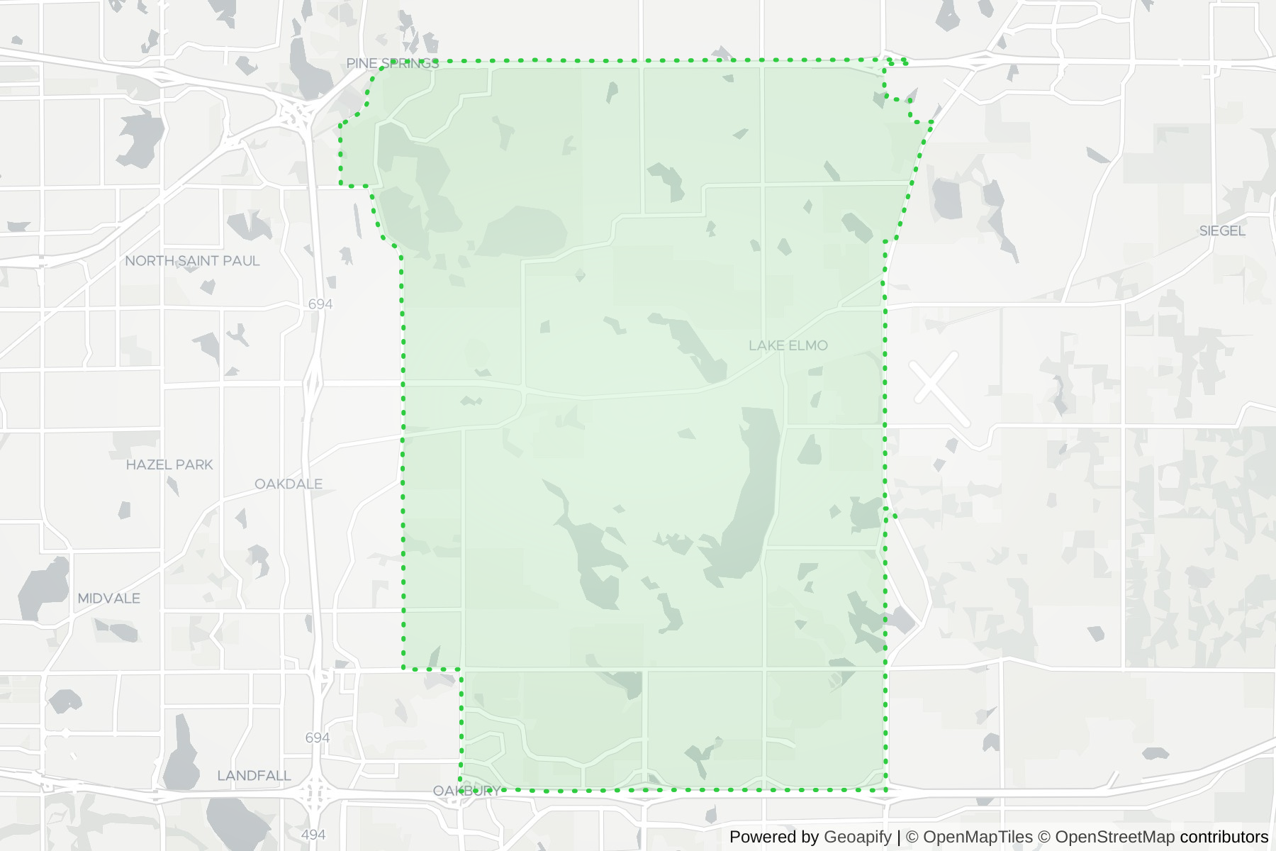 Map of the KeyWe Locksmith service area in Lake Elmo, Washington County, MN