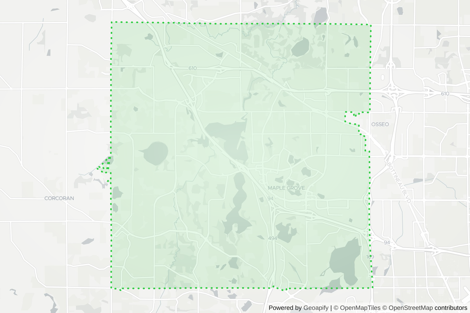Map of the KeyWe Locksmith service area in Maple Grove, Hennepin County, MN