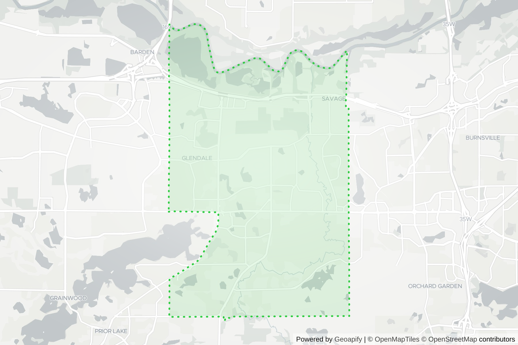 Map of the KeyWe Locksmith service area in Savage, Scott County, MN