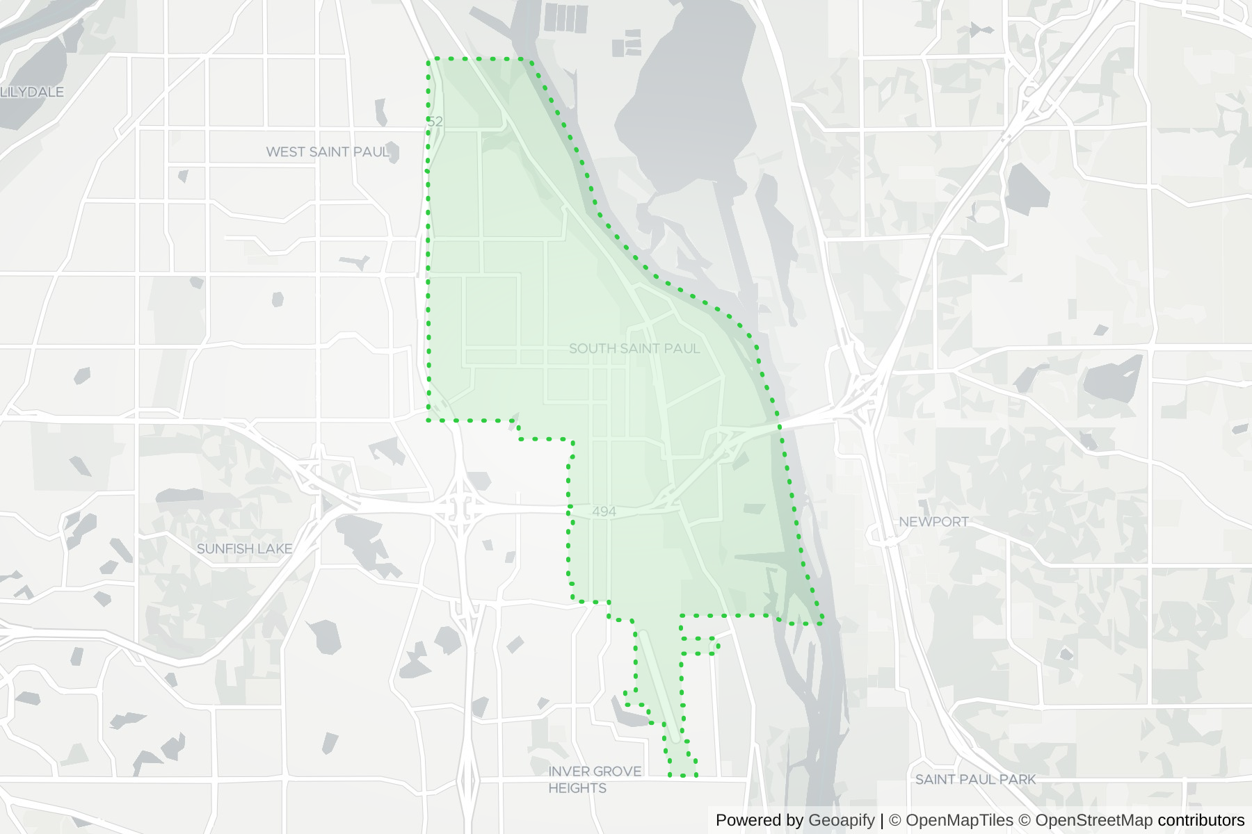 Map of the KeyWe Locksmith service area in South St. Paul, Dakota County, MN