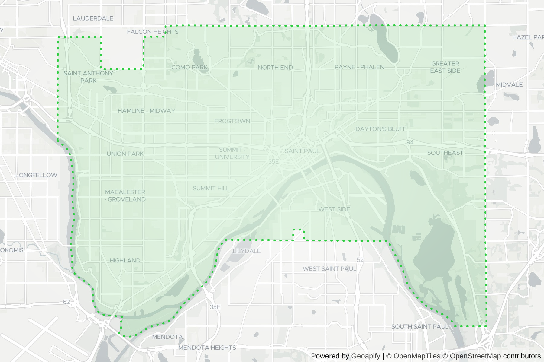 Map of the KeyWe Locksmith service area in St. Paul, Ramsey County, MN